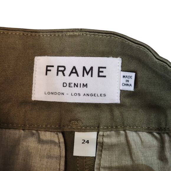Frame Denim Mini Skirt 24 Women Army Olive Green Button Pockets Festival Stretch - Picture 3 of 6